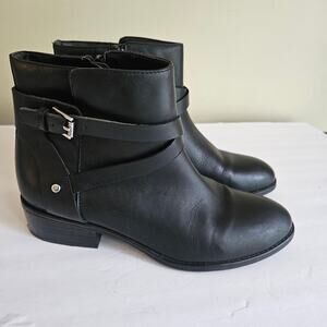 Lauren Ralph Lauren Marsha Leather Ankle Boots, Size 7.5 Black Buckle Preppy